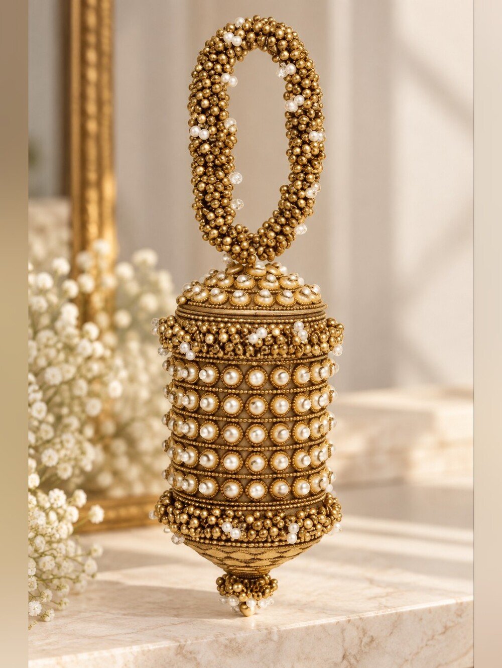 RAMLA Gold Pearl Beaded Evening Bag NWT Bridal Clutch